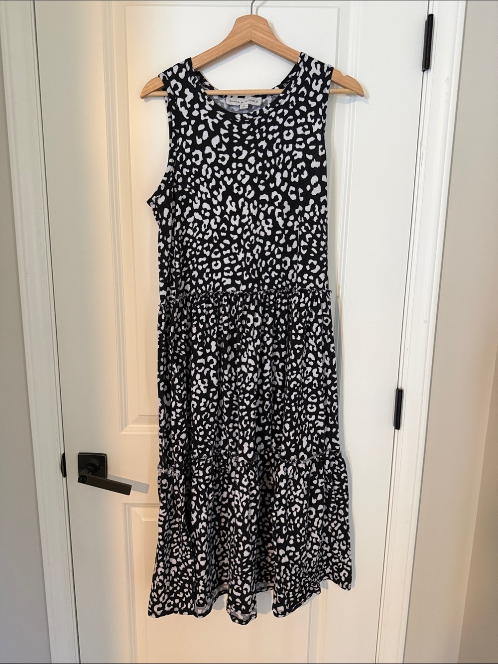 Emma & Michele Black and White Leopard Midi Dress